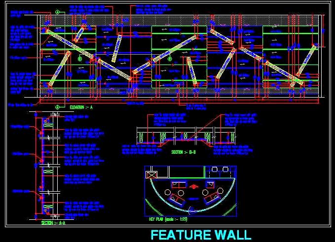 Veneer Accent Wall CAD Design with Elevations & Sections